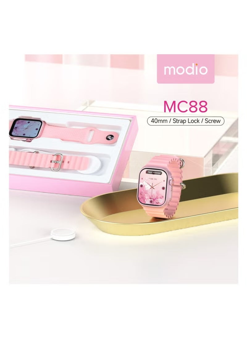 modio MC88 Ultra Mini Smartwatch – 36mm Compact Touch Display, Wireless Charging, Strap Lock, Screw Model Build, Bluetooth Calling, Fitness Tracker, Lightweight Pink Design for Women & Teens - Image 3