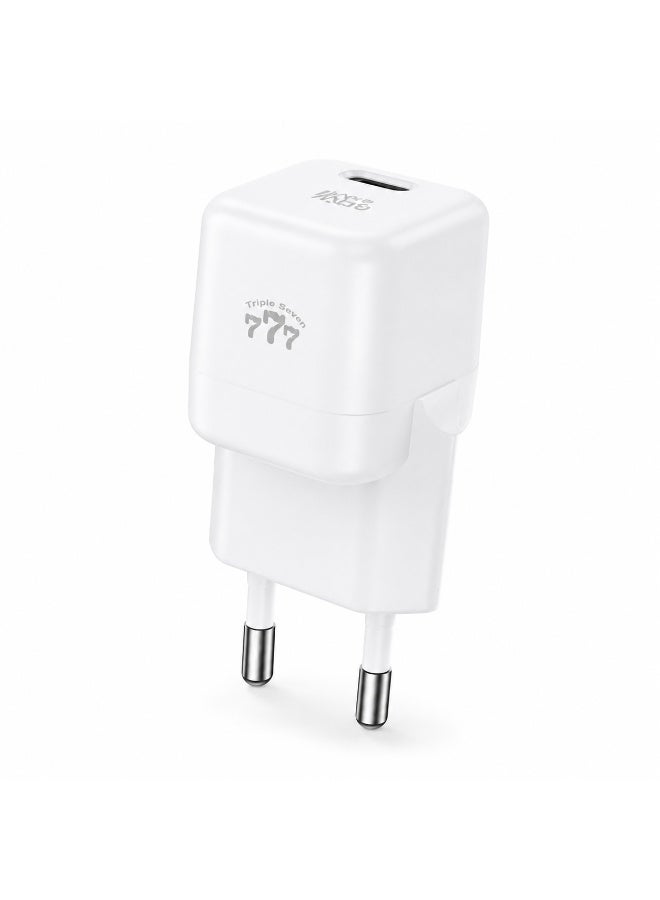 777 Triple Seven 777 MD-305 GaN 35W Fast Wall Charger, Miniature Travel Adapter with PD Type-C Port, Smart Protection - White - Image 1