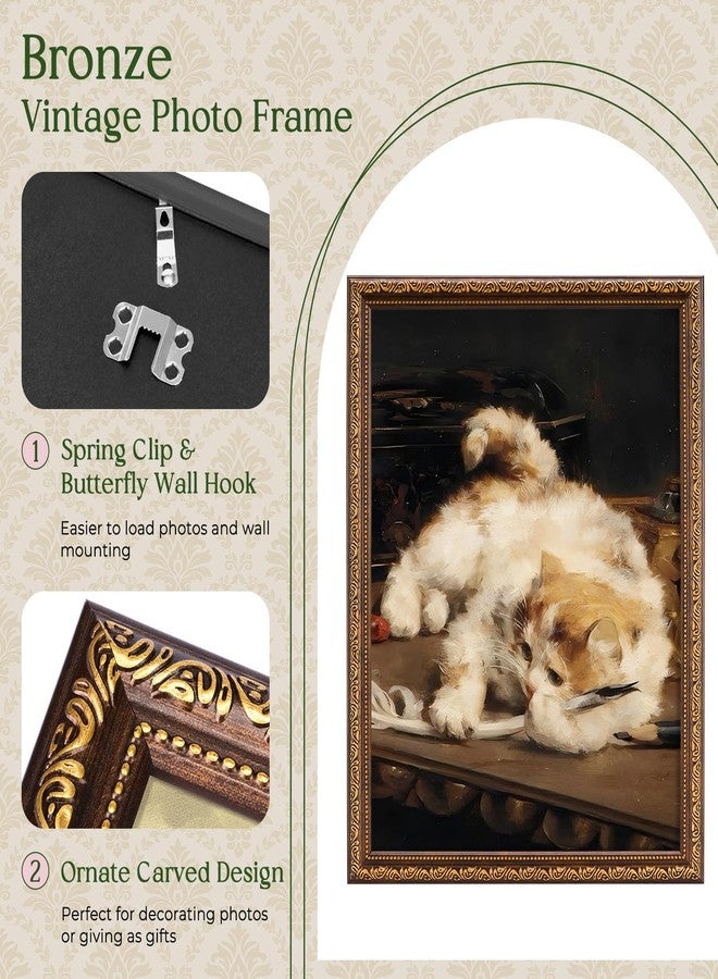 TWING 11x14 Picture Frame,Display 8x10 Photo with Mat or 11x14 without Mat,Ornate Vintage 11 x 14 Photo Frames for Wall Mounting,Bronze,1 Pack - Image 4