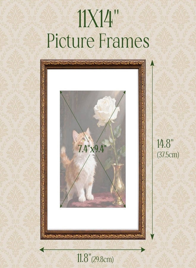 TWING 11x14 Picture Frame,Display 8x10 Photo with Mat or 11x14 without Mat,Ornate Vintage 11 x 14 Photo Frames for Wall Mounting,Bronze,1 Pack - Image 2