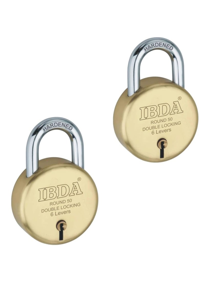 IBDA - IBDA Small keyed LockSmall Lock and KeyDouble Locking6 Levers TechnologyRivetless Steel Body PadlockLock for Home gate Door kadi Channel Chain Shop SchoolWarehouseMeter Box Pk of 2 - Image 1