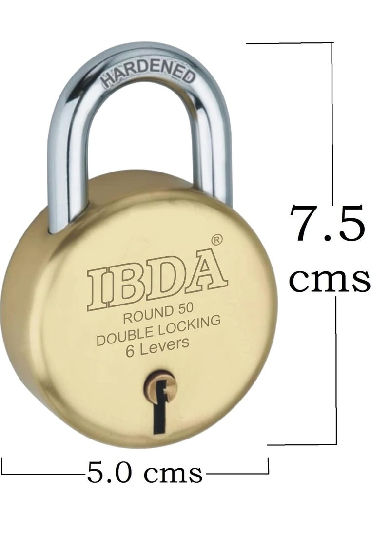 IBDA - IBDA Small keyed LockSmall Lock and KeyDouble Locking6 Levers TechnologyRivetless Steel Body PadlockLock for Home gate Door kadi Channel Chain Shop SchoolWarehouseMeter Box Pk of 2 - Image 1