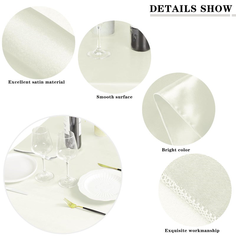 MCEAST 2 Packs Satin Tablecloth 102 x 58 Inches Rectangular Table Overlay Cover Bright Silk Tablecloth Smooth Fabric Table Decor for Wedding Banquet Decoration (Ivory) - Image 3