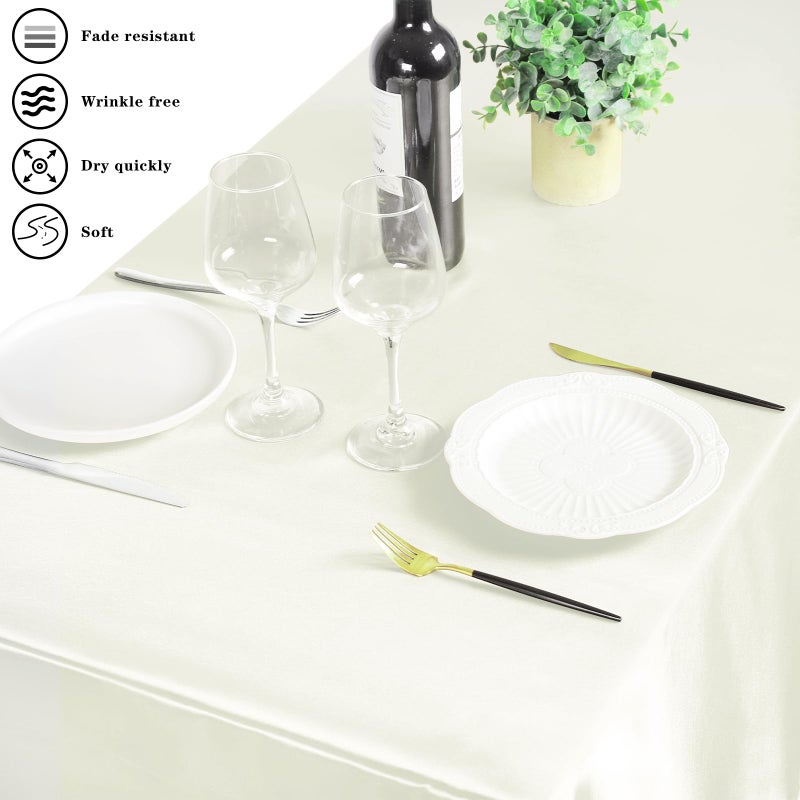 MCEAST 2 Packs Satin Tablecloth 102 x 58 Inches Rectangular Table Overlay Cover Bright Silk Tablecloth Smooth Fabric Table Decor for Wedding Banquet Decoration (Ivory) - Image 4