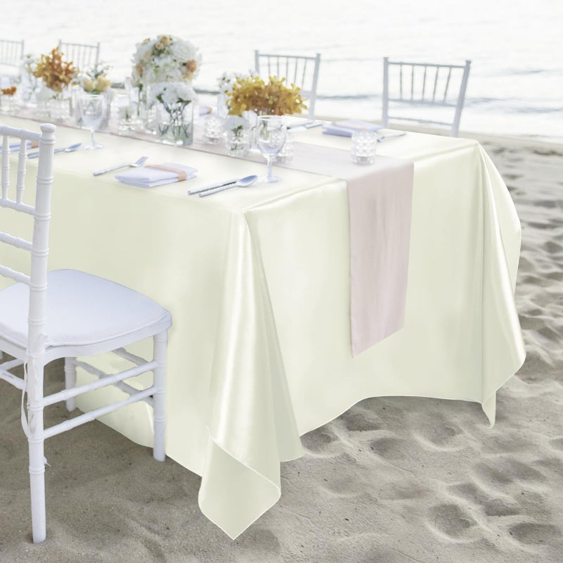 MCEAST 2 Packs Satin Tablecloth 102 x 58 Inches Rectangular Table Overlay Cover Bright Silk Tablecloth Smooth Fabric Table Decor for Wedding Banquet Decoration (Ivory) - Image 5
