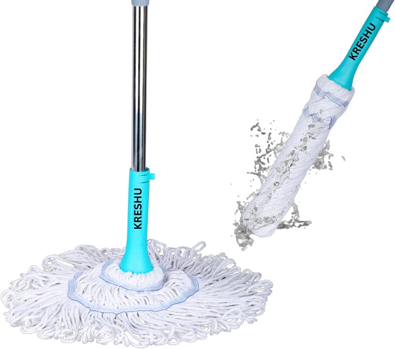 KRESHU Turkiy Handle Twist Mop Quick Dry Easy Self Wringing String Mop Microfiber Handle Dust Removal Wet & Dry Floor Cleaning Mop Adjustable Height Super Absorbent Rotating Hands Free Mop (Pack of 1) - Image 1