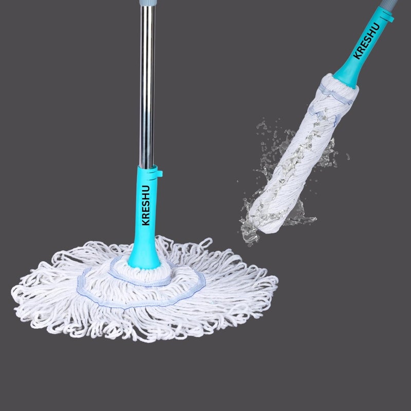 KRESHU Turkiy Handle Twist Mop Quick Dry Easy Self Wringing String Mop Microfiber Handle Dust Removal Wet & Dry Floor Cleaning Mop Adjustable Height Super Absorbent Rotating Hands Free Mop (Pack of 1) - Image 2