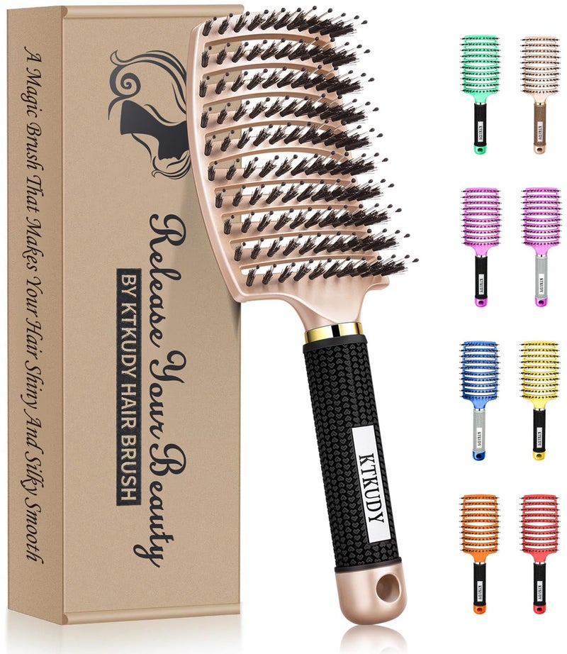 KTKUDY Detangling Brush Getting Knots Out without Pain  Boar Bristles Hair Brush Make Hair Shiny  Healthier Vented Detangler Brush for Women Men Kids Wet and Dry Hair
