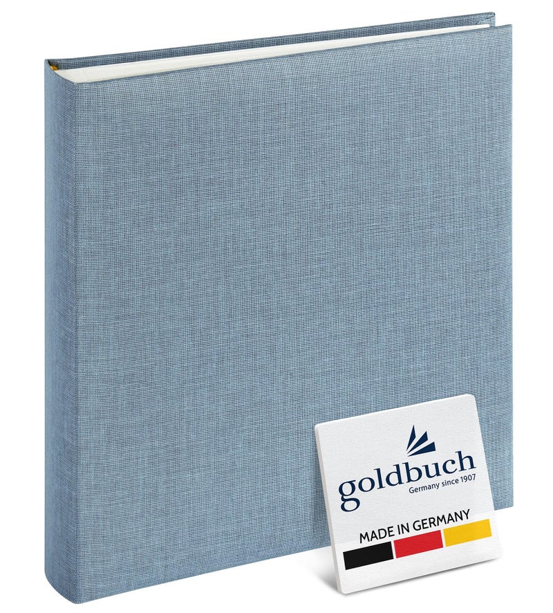 Goldbuch Summertime Trend 2 24607 Photo Album with 60 White Pages with Pargamine Dividers Memory Album with Linen Cover Photo Album for Gluing BlueGrey 25 x 25 x 4 cm