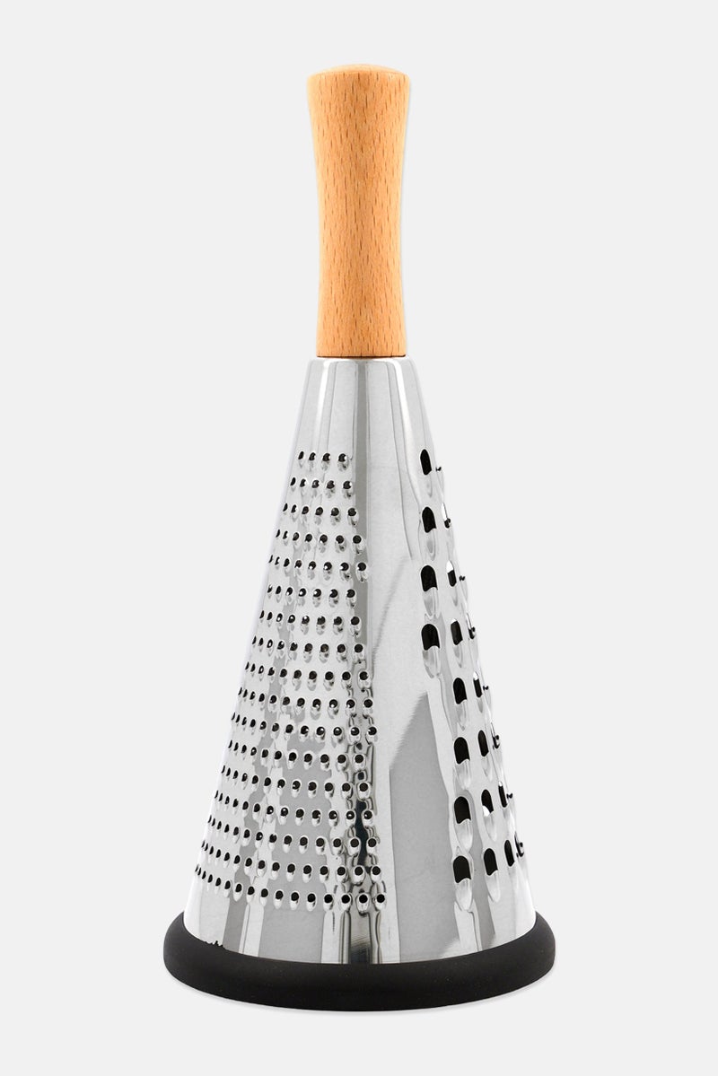 Bombay Conical Round Stainless Steel Grater With Wooden Handle, Silver - Image 2