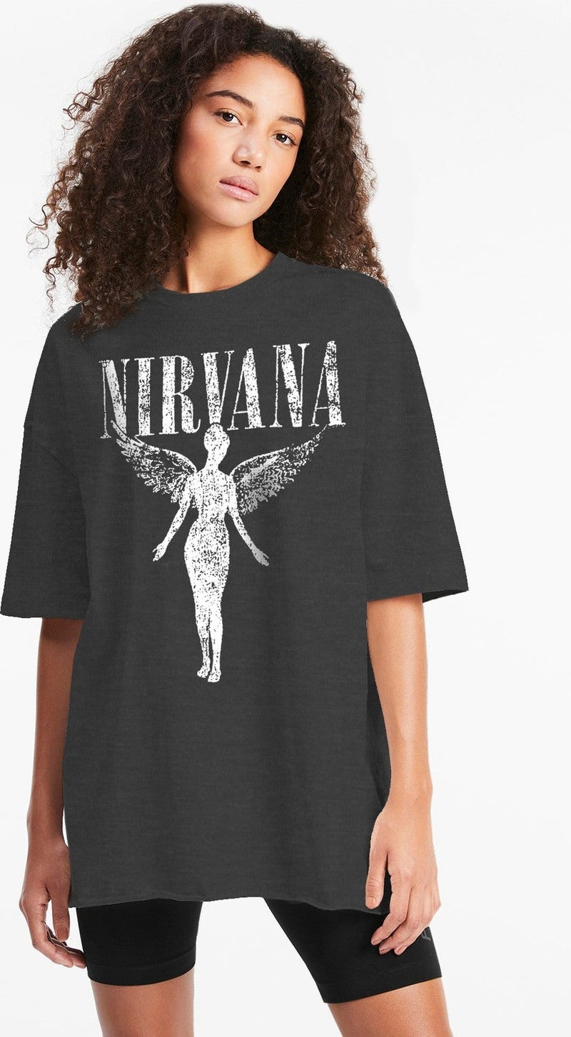 Rock&Roll Angel Nirvana Oversize Anthracite Short Sleeve Women's T-Shirt - Image 1