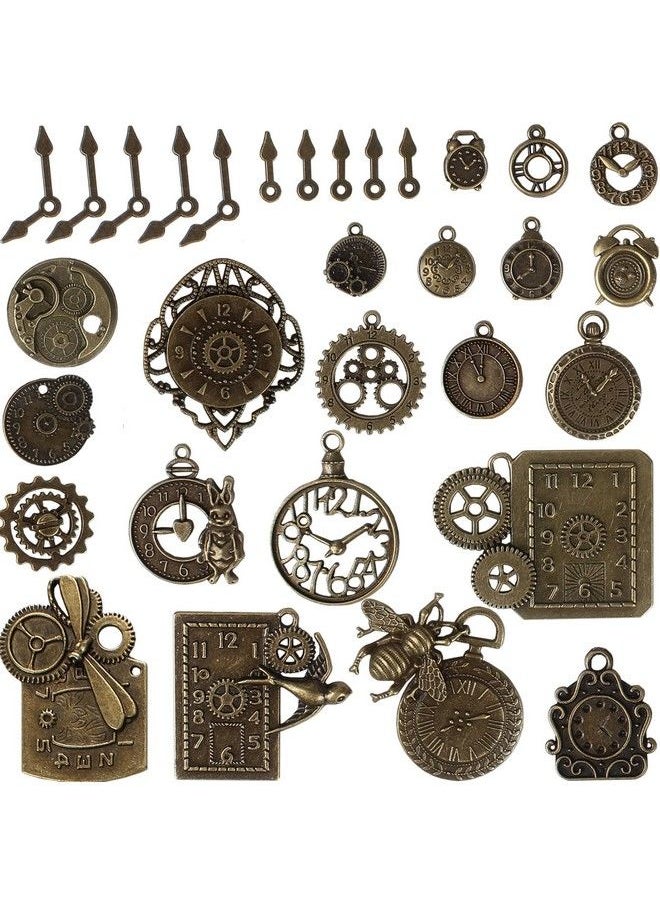 BIHRTC - 40Pcs Antique Bronze Mix Skeleton Steampunk Clock Face Watch Gear Cog Wheel Pendant Charms Jewelry Making Diy Steampunk Gear Pendant Charms - Image 1