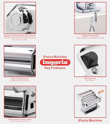 Imperia Pasta Maker Machine- 100% Made in Italy, Heavy Duty Steel Construction, Easy Lock Dial, Wood Grip Handle & Cleaning Brush- Fresh Homemade Italian Spaghetti Fettuccine or Lasagna (Classic Line) - Image 5