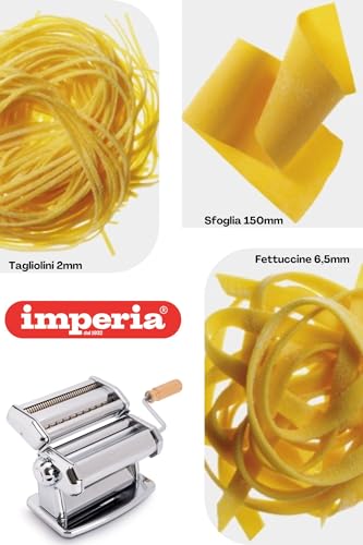 Imperia Pasta Maker Machine- 100% Made in Italy, Heavy Duty Steel Construction, Easy Lock Dial, Wood Grip Handle & Cleaning Brush- Fresh Homemade Italian Spaghetti Fettuccine or Lasagna (Classic Line) - Image 3