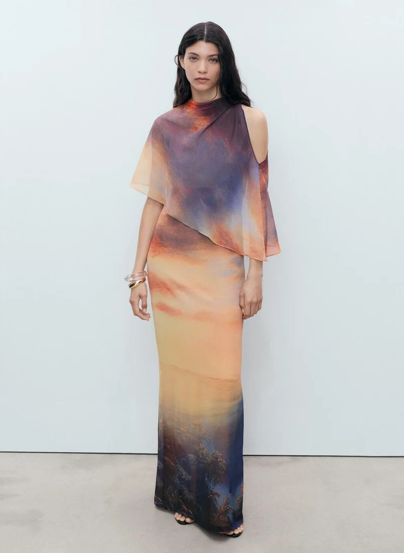 MANGO Printed dress with asymmetrical layer