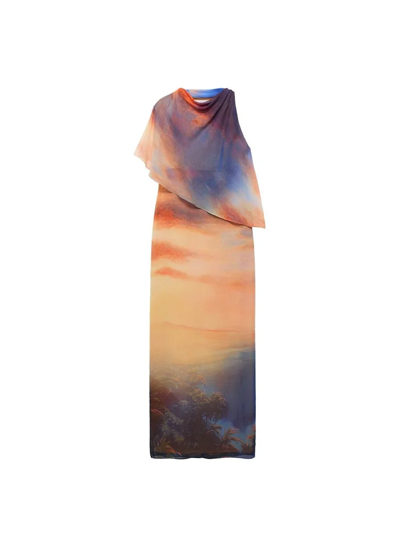 MANGO Printed dress with asymmetrical layer