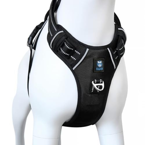HANK Dog Harness | 3M Reflective Strap | Dog Body Vest for Medium Dogs | Soft Comfortable Padded | Anti Pull Harness for Walking, Training (Black - M (14-22Kg) - Image 1