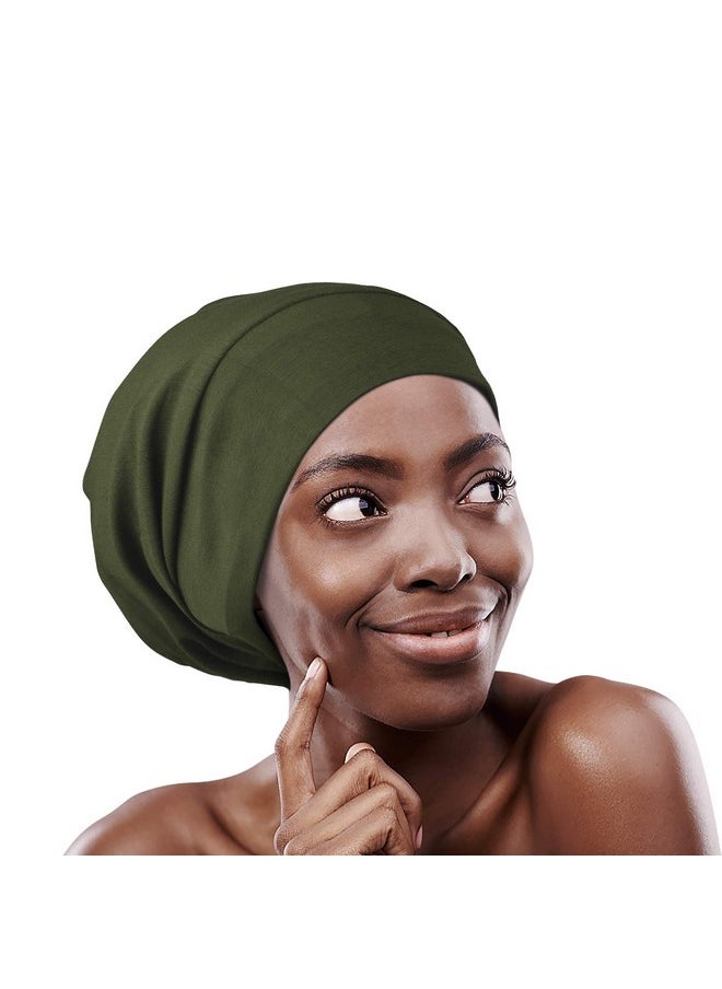 FocusCare - Dreadlock Cap Silk Satin Lined Large Head Army Green - Image 1