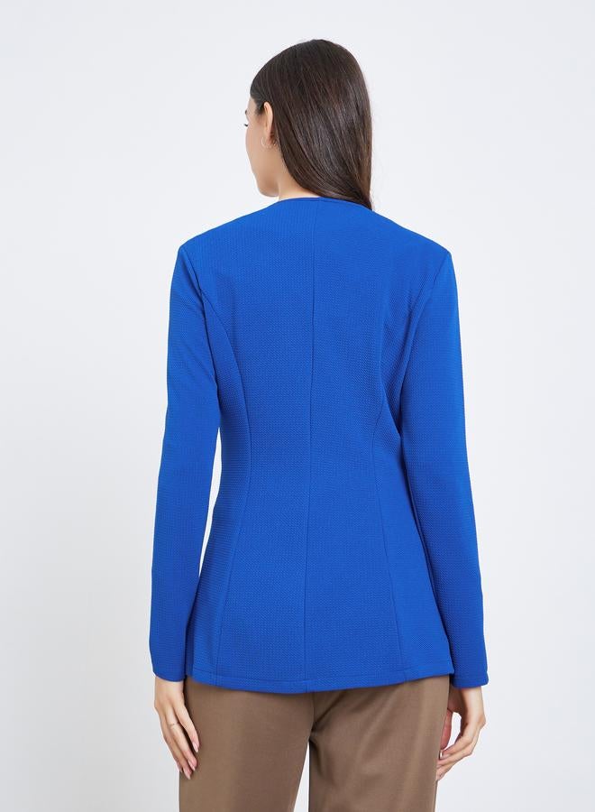 Take Two Blue Textured Fitted Blazer - Image 5