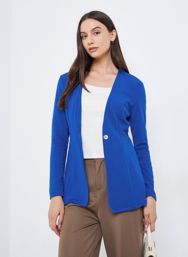 Take Two Blue Textured Fitted Blazer - Image 1