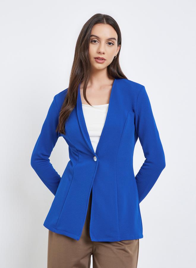 Take Two Blue Textured Fitted Blazer - Image 2