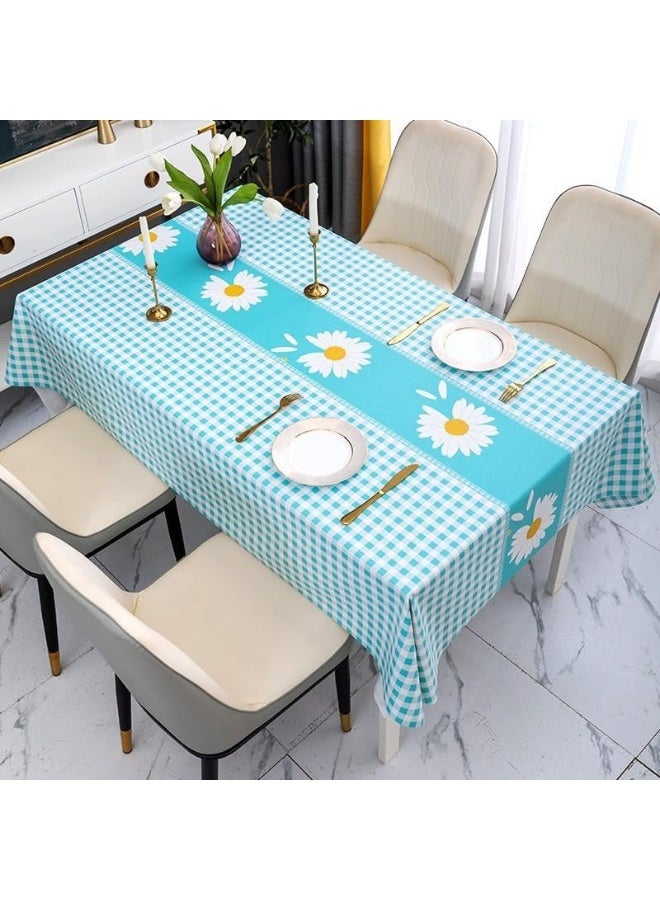 UKR Waterproof PVC Tablecloth for Dining Table Rectangle Table Cover Wipe Clean Vinyl Durable (Blue Daisy, 140x200 cm) - Image 1
