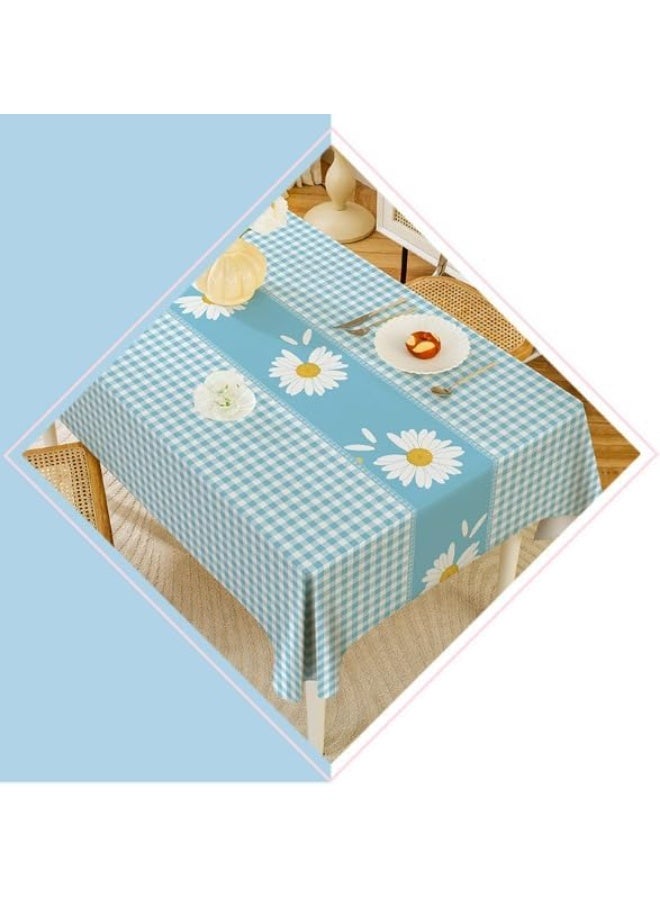 UKR Waterproof PVC Tablecloth for Dining Table Rectangle Table Cover Wipe Clean Vinyl Durable (Blue Daisy, 140x200 cm) - Image 2