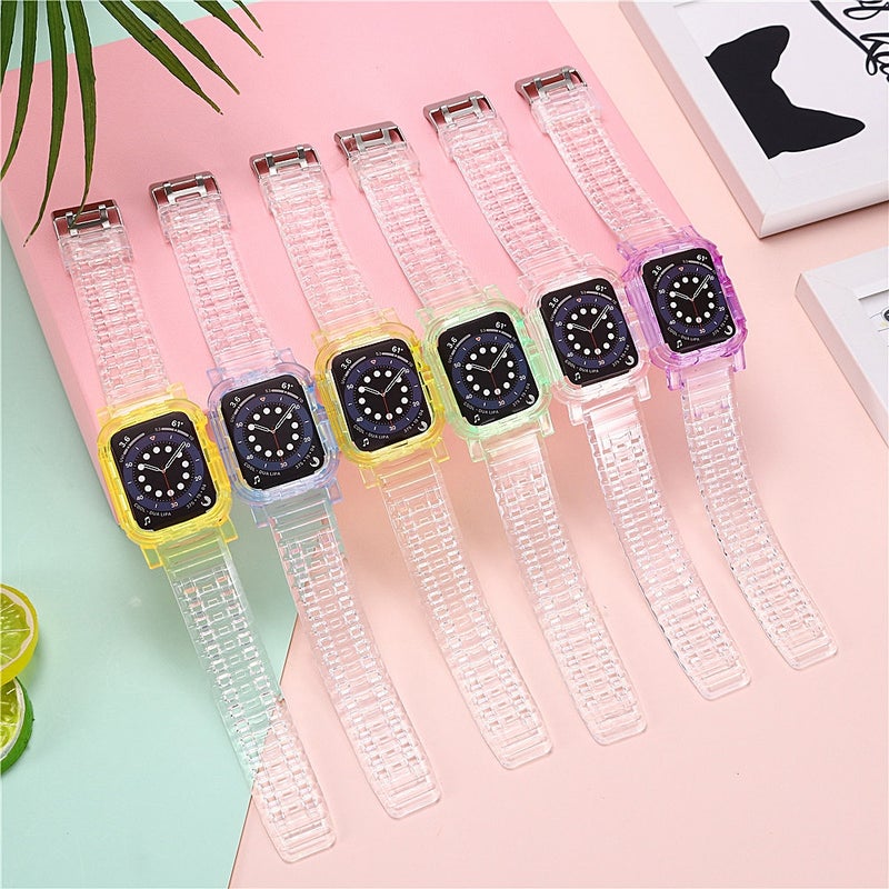 Crystal Clear Color Contrast Watch Band For Apple Watch Series 8&7 45mm / SE 2&6&SE&5&4 44mm / 3&2&1 42mm (Green)