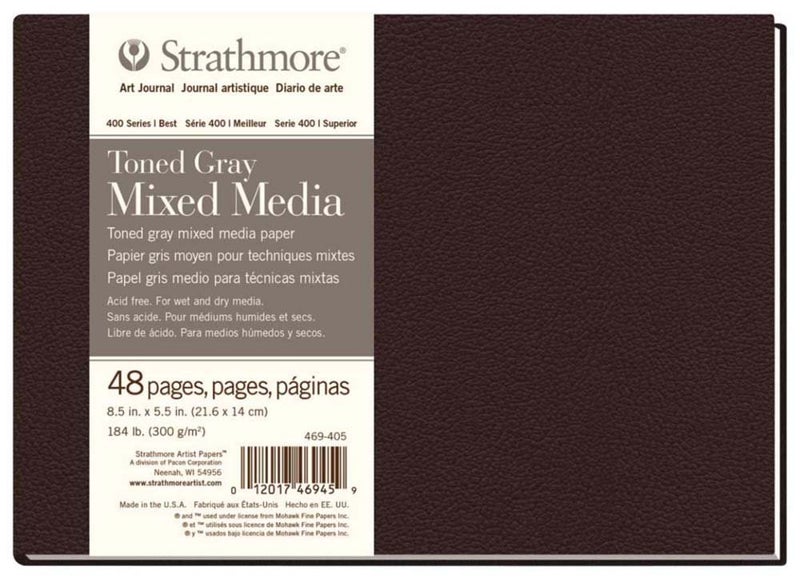 Strathmore 469-405 Hardbound Mixed Media Art Journal, 8.5" x 5.5", Toned Gray, 48 Pages - Image 1