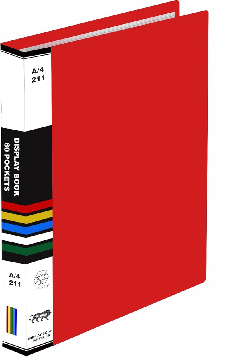 Verena A4 Size Presentation Display Book Folder File Binders with Plastic Clear Sleeves Document Organizer for Music Sheets Artwork Drawing for School Office (Red 80 Pocket 160 Pages) - Image 1