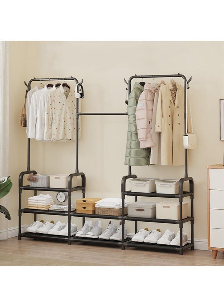 Three-Row Drying Rack, Floor-Standing Household Bedroom Clothes Rail, Student Dormitory Coat Rack, Multifunctional Hanger,Black - Image 4