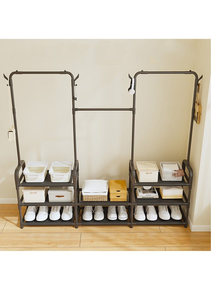 Three-Row Drying Rack, Floor-Standing Household Bedroom Clothes Rail, Student Dormitory Coat Rack, Multifunctional Hanger,Black - Image 3
