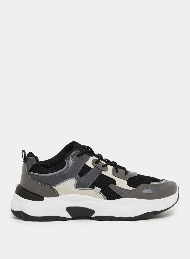 ستايلي Styli Color Block Chunky Sole Lace Up Sneakers