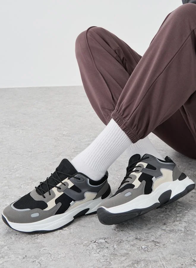 ستايلي Styli Color Block Chunky Sole Lace Up Sneakers