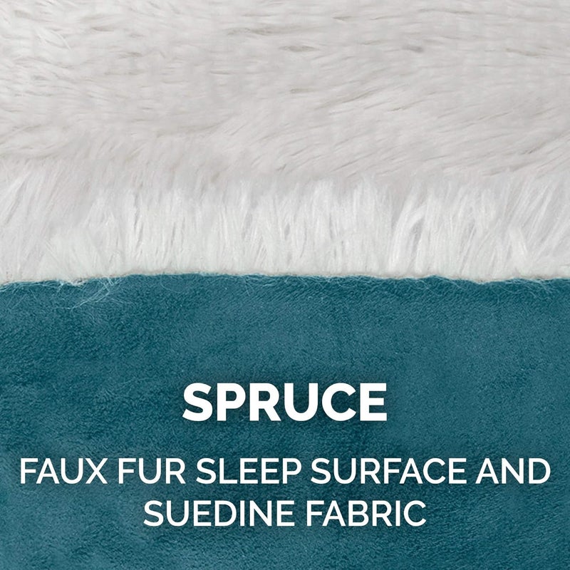 Furhaven Self-Warming Cat Bed for Indoor Cats, 4-Beds-in-1 & Washable - Plush Long Faux Fur Convertible Cuddler - Spruce, Small - Image 5