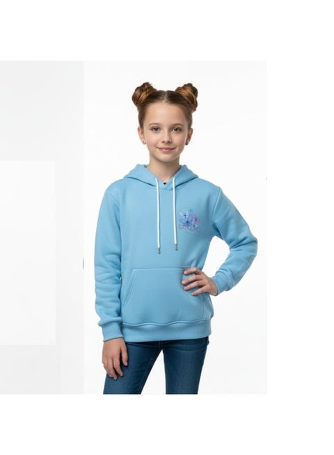 هودي بناتي مزود بغطاء للرأس وطباعات علي الضهر والصدر