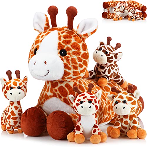 Honoson 5 Pcs Valentine Giraffe Stuffed Animals Set 18 Large Mommy Giraffe Plush with 4 Cute Baby Zippered Tummy Softer for Kids Boy Girl Galentine New Year Birthday Favor PartyGrovel - Image 1