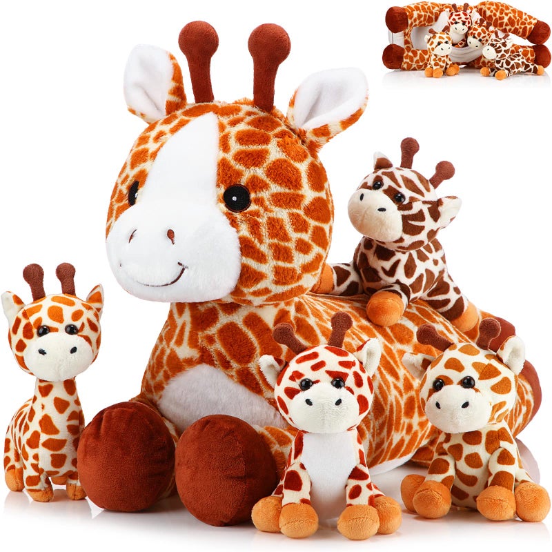 Honoson 5 Pcs Valentine Giraffe Stuffed Animals Set 18 Large Mommy Giraffe Plush with 4 Cute Baby Zippered Tummy Softer for Kids Boy Girl Galentine New Year Birthday Favor PartyGrovel - Image 3