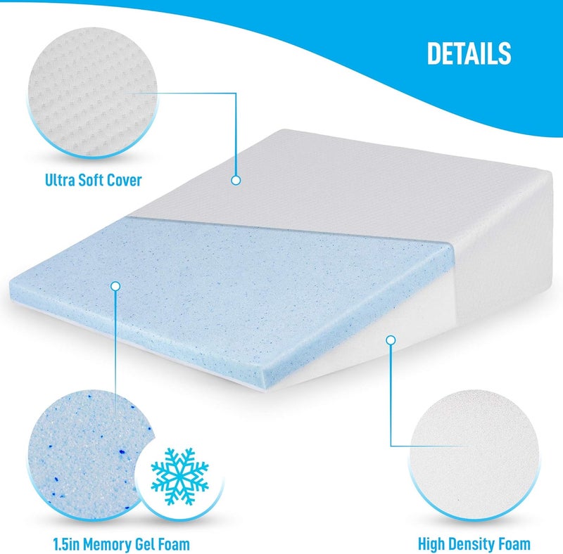 Healthex Bed Wedge Support Pillow Memory Foam For Acid Reflux GERD Reduce Back Pain Snoring And Breathing Problems Great For Sleeping Reading Rest Elevation Washable Cover MA STYLES - Image 3