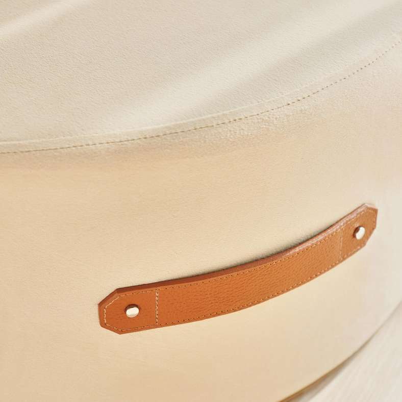 Pan Home Beige Pouf with Leather Handle - Image 2