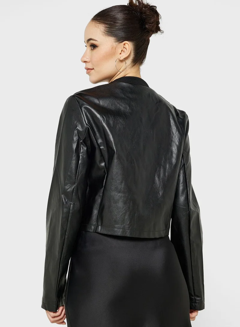 Ginger PU Leather Bomber Jacket