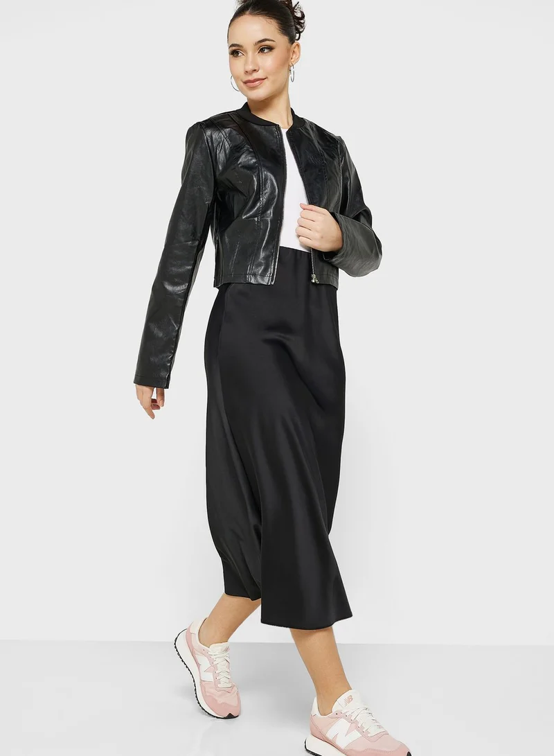 Ginger PU Leather Bomber Jacket
