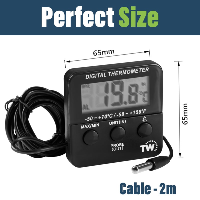 Thermometer World Digital Fridge Thermometer with Alarm Clock and Maximum/Min Temperature Function - Image 3