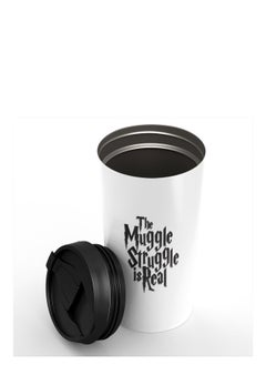 LIT Muggle Struggle Quote Printed Tumbler With Lid White/Black  - Image 3