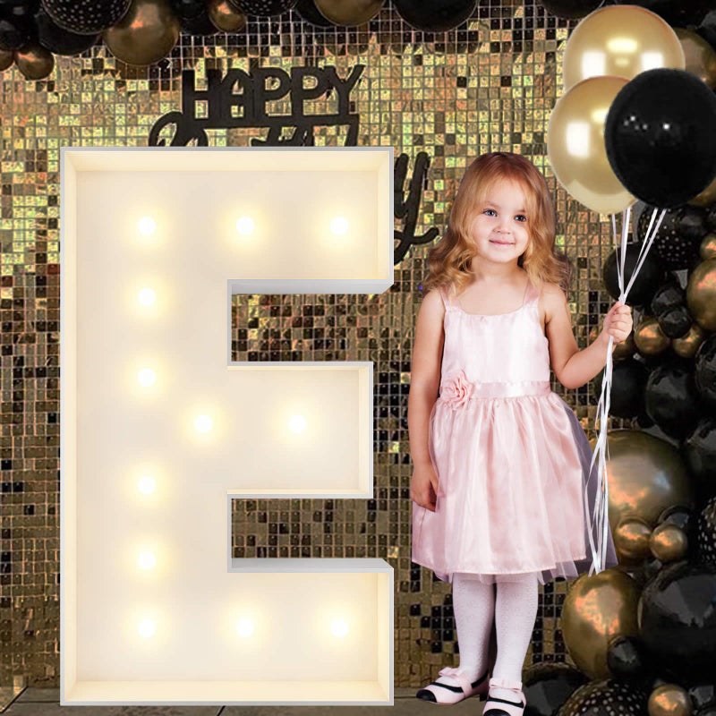 JoyBox Design حروف ماركيه مضيئة بطول 4 أقدام حرف E لحفلات استقبال المواليد أعياد الميلاد خطوبة زفاف زيني حفلتك "تزوجني"