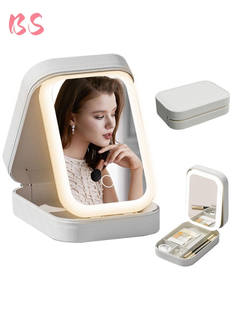 بي إس حقيبة مكياج مزودة بإضاءة LED ومرآة | إضاءة بثلاثة ألوان قابلة للتعديل | مادة PU مقاومة للماء | وظيفة توفير الطاقة | صندوق تخزين مستحضرات تجميل بسعة كبيرة | صندوق تخزين لأدوات وإكسسوارات المكياج النسائية | مناسبة للسفر والاستخدام المنزلي | حقيبة تخزين محمولة - Image 1