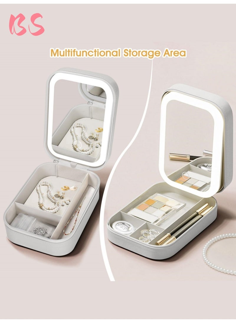 بي إس حقيبة مكياج مزودة بإضاءة LED ومرآة | إضاءة بثلاثة ألوان قابلة للتعديل | مادة PU مقاومة للماء | وظيفة توفير الطاقة | صندوق تخزين مستحضرات تجميل بسعة كبيرة | صندوق تخزين لأدوات وإكسسوارات المكياج النسائية | مناسبة للسفر والاستخدام المنزلي | حقيبة تخزين محمولة - Image 5