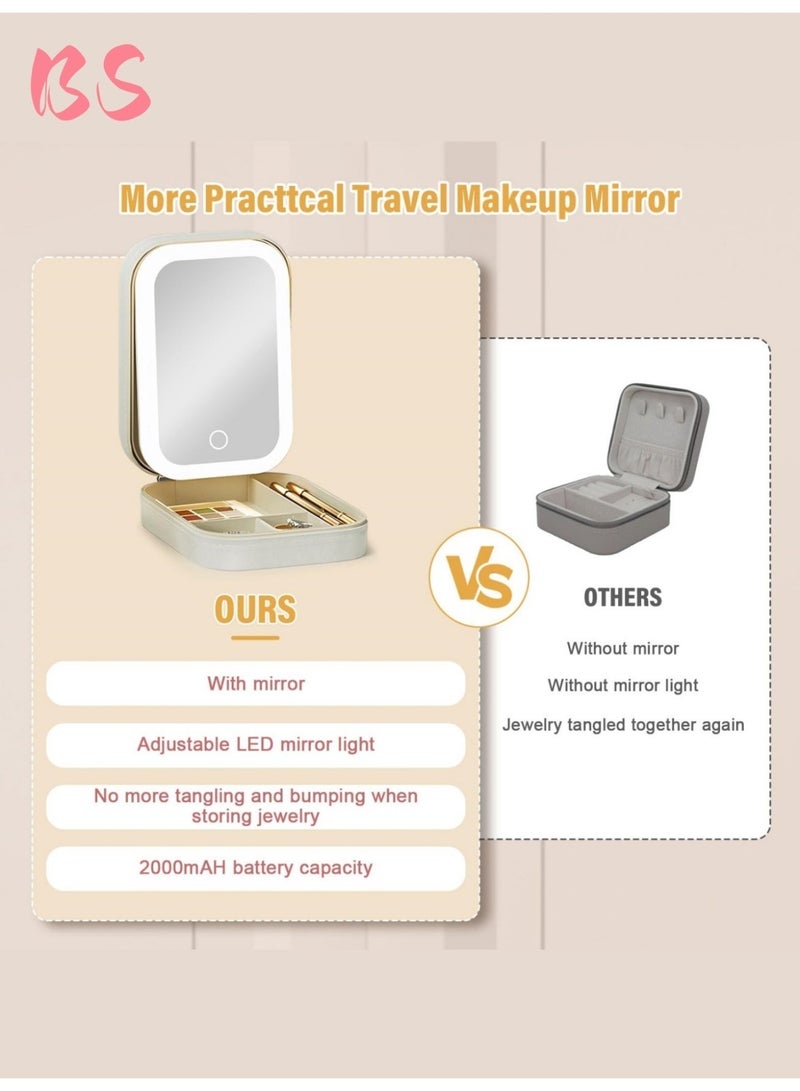 بي إس حقيبة مكياج مزودة بإضاءة LED ومرآة | إضاءة بثلاثة ألوان قابلة للتعديل | مادة PU مقاومة للماء | وظيفة توفير الطاقة | صندوق تخزين مستحضرات تجميل بسعة كبيرة | صندوق تخزين لأدوات وإكسسوارات المكياج النسائية | مناسبة للسفر والاستخدام المنزلي | حقيبة تخزين محمولة - Image 4