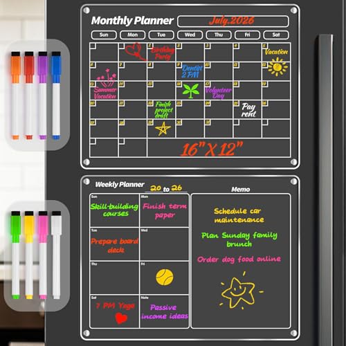FINDMAG Acrylic Dry Erase Magnetic Calendar for Fridge, 16"x12" Magnetic Calendar for Refrigerator, Clear Monthly and Weekly Meal Planner Fridge Magnets, Chore Chart for Kids with 8 Colors Markers - Image 4