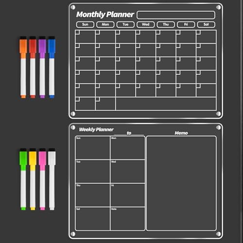 FINDMAG Acrylic Dry Erase Magnetic Calendar for Fridge, 16"x12" Magnetic Calendar for Refrigerator, Clear Monthly and Weekly Meal Planner Fridge Magnets, Chore Chart for Kids with 8 Colors Markers - Image 1